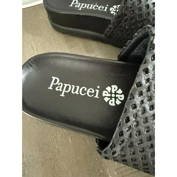 Papucei Black Mesh Sandals Slides - Size 39 New Without Box